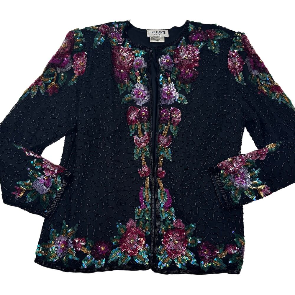 Brilliante BY J.A. Silk Sequins Floral Unique Vintage Dressy Jacket Women's P/M